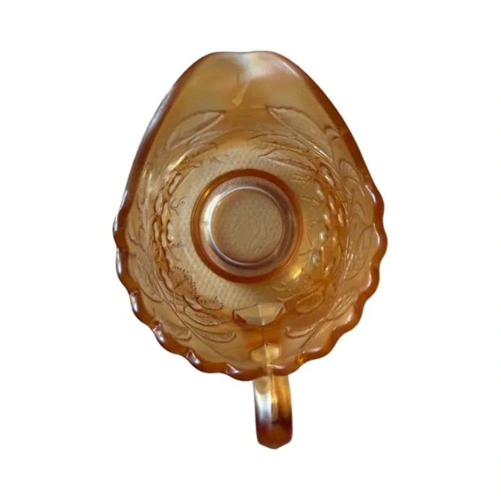 Vintage Marigold Carnival Glass Creamer with a Drop Cherry Pattern